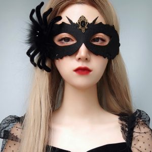 ADJUSTABLE HALF FACE MASK - Black Flower Mask - Cosplay Funs